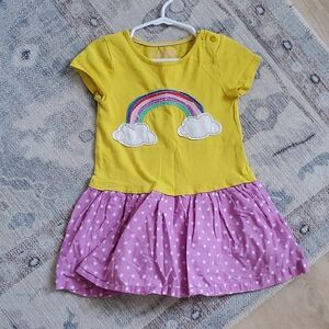Mini Boden Toddler Girls Rainbow Applique Polka Dot Dress Sz2-3y